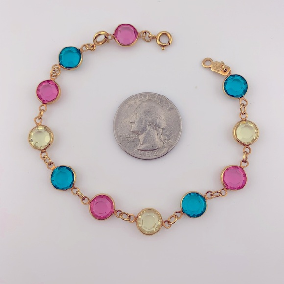 SWAROVSKI BRACELET AUSTRIAN CRYSTAL BLUE/TEAL PINK CLR BEZELS VINTAGE 7.25 +1" - Picture 9 of 10